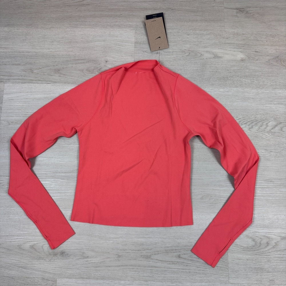 Nike Zenvy Long Sleeve Crop Top Tight Fit Womens Small Orange FN3022 814